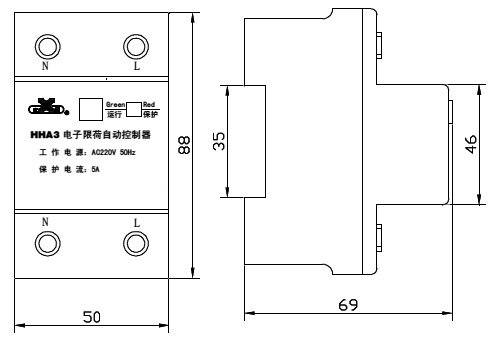 限压型電(diàn)涌保护器产品尺寸图