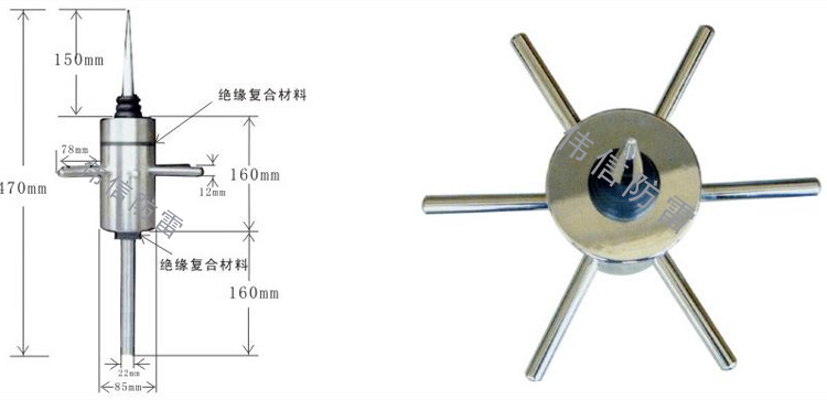 离子式提前放電(diàn)避雷针尺寸参数图