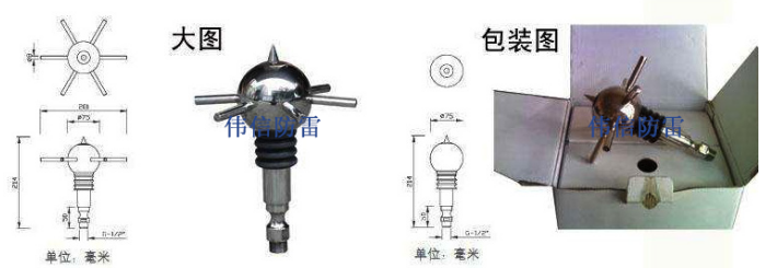 法國(guó)IF3预放電(diàn)避雷针尺寸及包装图